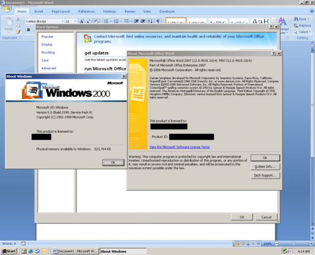 windows 2000中的office word 2007 rtm