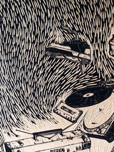 手工雕刻黑白木刻版画制作过程…_木刻_版画_手工制作