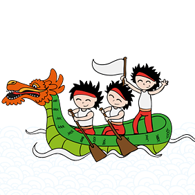 端午节划龙舟卡通矢量图