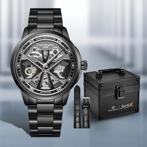 天王表(tianwang)手表 x系列钢带机械表潮流镂空炫酷男