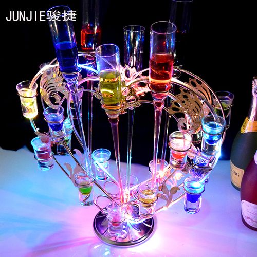 发光酒杯架 酒吧ktv充电创意七彩24孔爱心杯架鸡尾酒一口沙滩杯