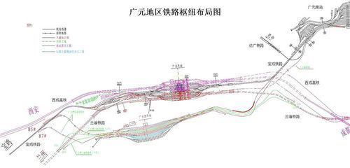 广元站及广元铁路枢纽线路示意图