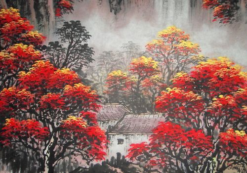 金秋神韵办公室山水画风水靠山水墨国画原创纯手绘纯