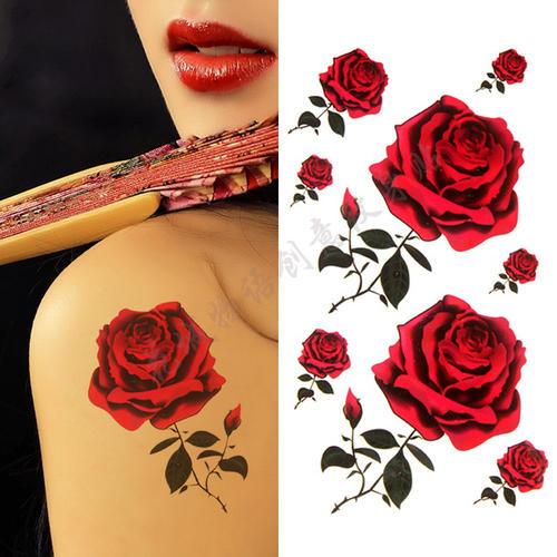 刺青贴胸部肩膀贴 女款红玫瑰姓感仿真 防水纹身贴女持久