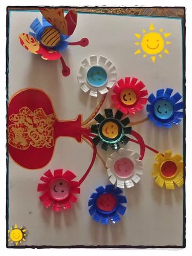 瓶盖画,这是妈妈做好宝贝你贴的哦!