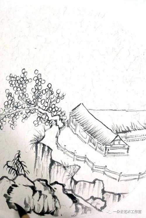 山水清幽处 原创教程来自:一朵云艺术工作室 纸  兼毫大中小毛笔 国画