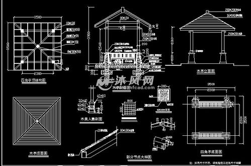 四角亭cad设计施工图