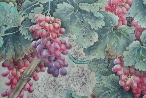 精美大型工笔葡萄花鸟画1.8x1.0米