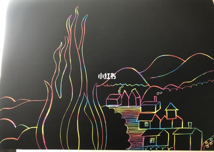 刮画 梵高的『星月夜』