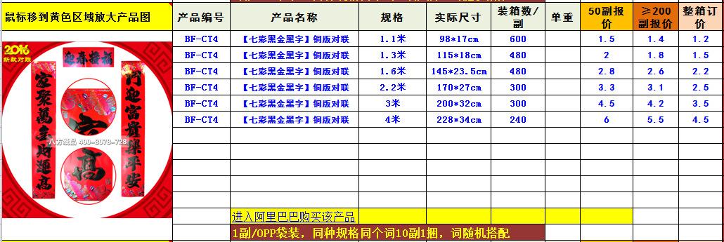 表格里"尺寸"为常规行业术语叫法,后面对应的"实际尺寸"才是实际对联