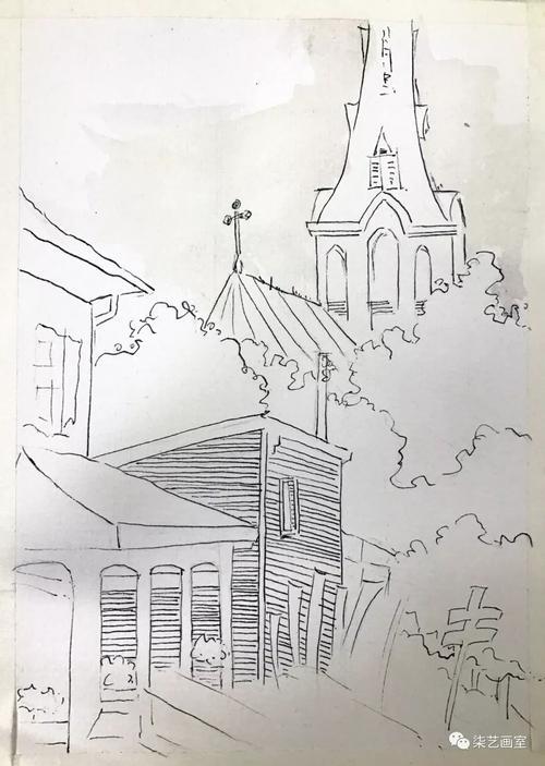 橡皮小镇风景简笔画