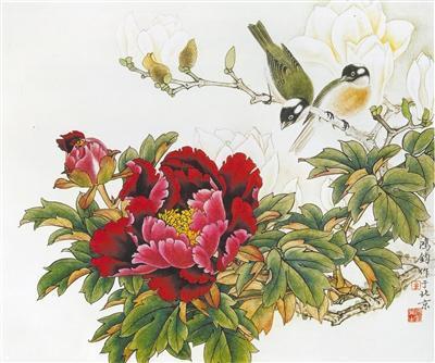 牡丹白头(中国画)金鸿钧