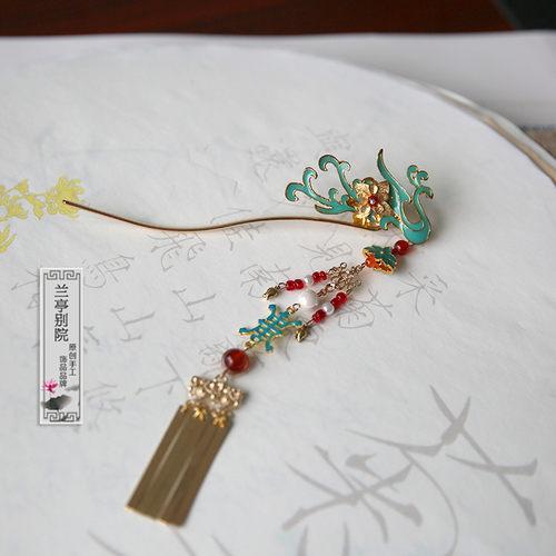 凤凰于飞发钗 烧蓝古典头饰流苏步摇发钗汉服明制头饰古装写真簪_7折