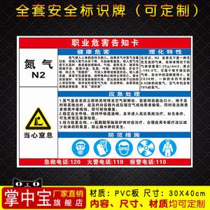 氮气职业病危害告知牌卡周知卡职业危害危险品标识标志警示牌48