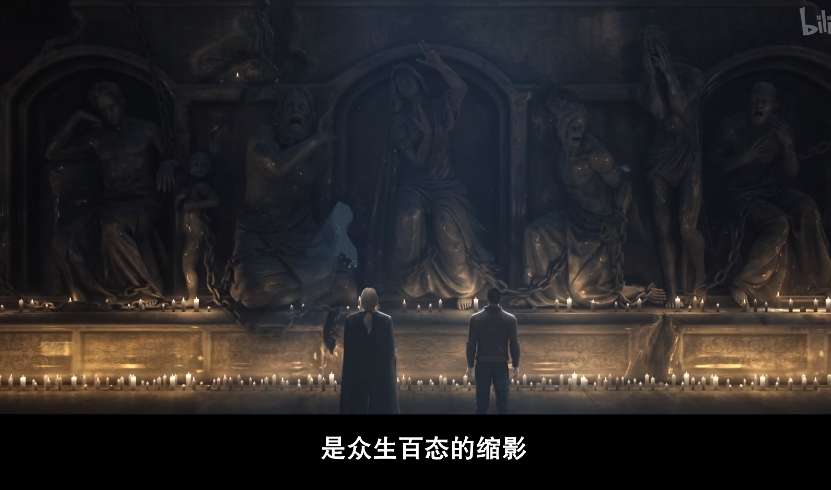 除了明显对应教会的光影会,生育大厅其实对应着原始的生殖崇拜;片头