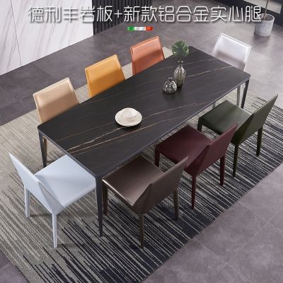 德利丰岩板餐桌铝合金餐桌组合意式极简长方形现代轻奢家用小户型图片