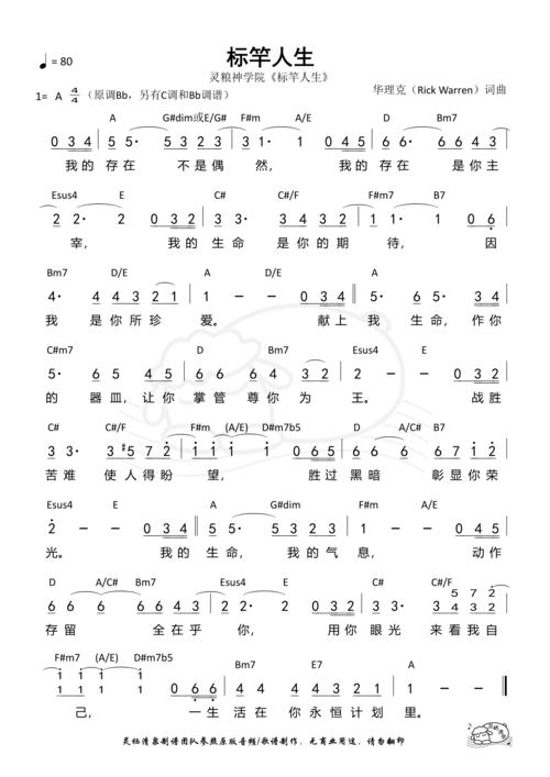 第932首标竿人生a调和弦简谱