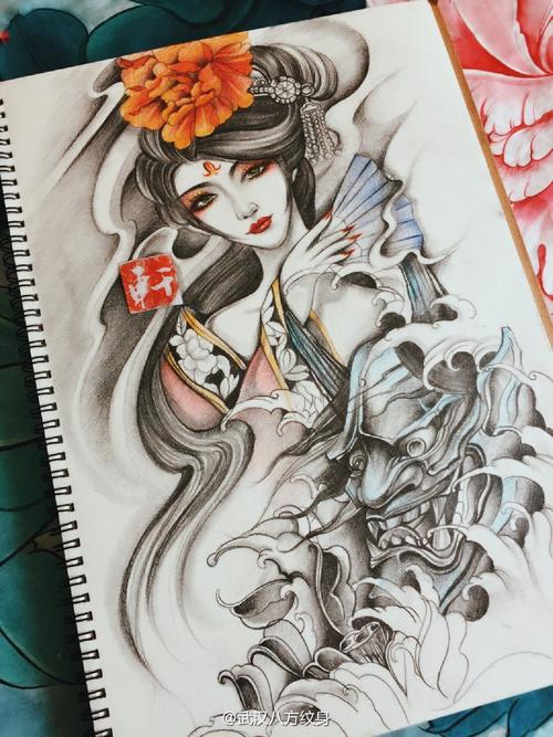惠州市otc医药代表的戏子艺妓般若纹身手稿图案参考 (7)