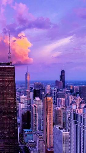 城市的唯美晚霞风光美景,风景-手机壁纸