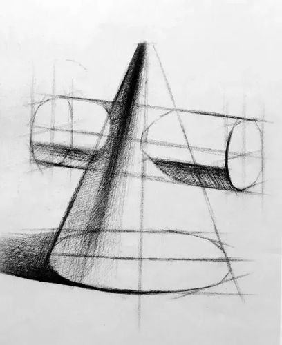 素描| 石膏圆锥贯穿体的画法