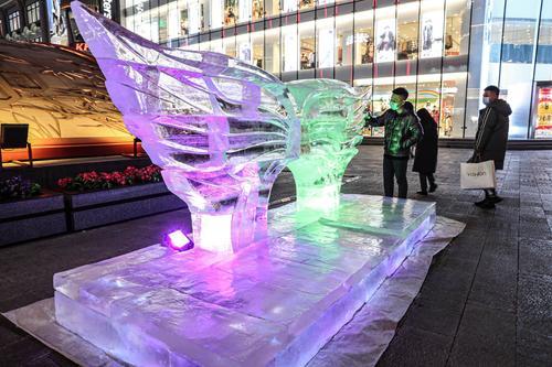 近十个冰雕作品在这里亮相,迎接元旦到来.张文魁摄