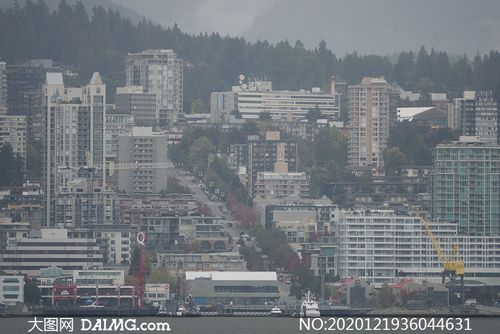 江边依势而建的城市建筑群摄影原片