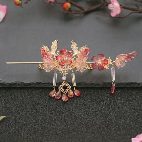 购客汉服头饰品流苏步摇发冠古代女凤冠古风束发仙气表演盘发全套簪子