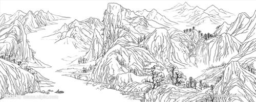 山水线描图片