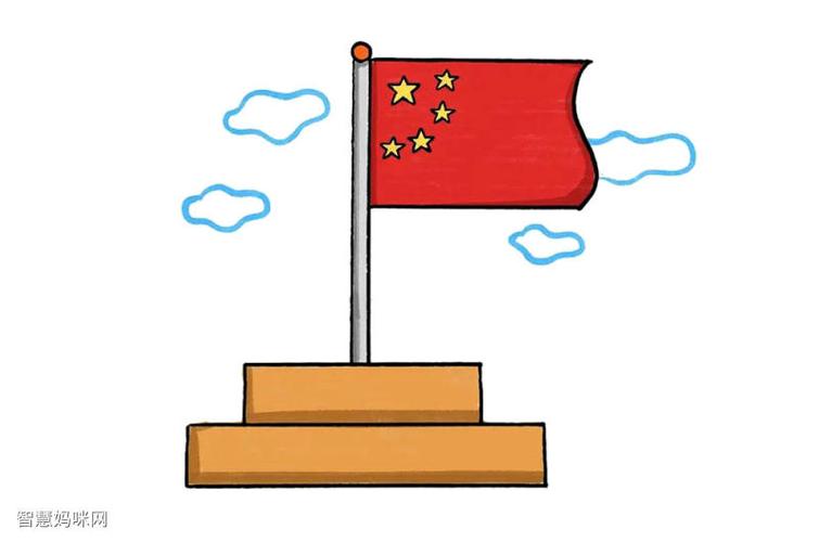 迎风飘扬的五星红旗简笔画画法