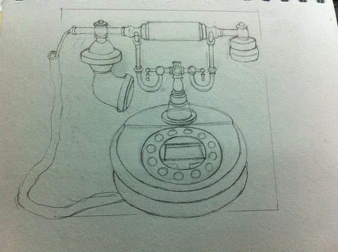 手绘老式电话步骤|纯艺术|绘画|二三吴 - 原创作品