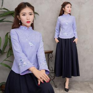 泡茶服装女 茶艺师汉服冬装女改良 现代套装 加厚中式唐装上衣女