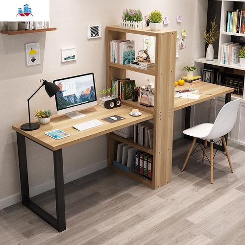 简约双人电脑桌家用台式飘窗书桌带书架组合书柜一体宿舍办公桌泰空仓