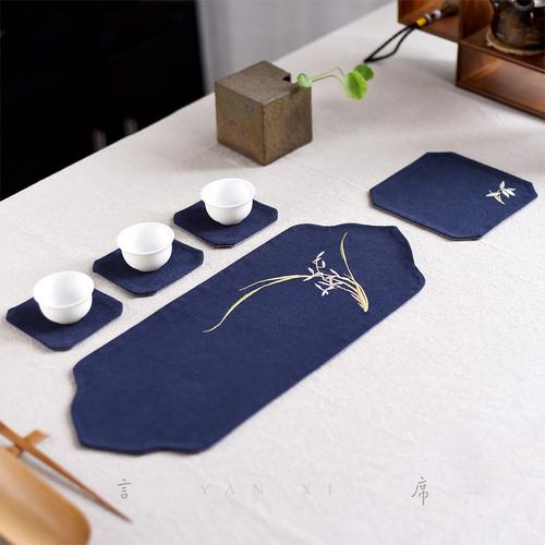 古典禅意小茶席桌旗中国风棉麻布艺茶台桌布隔热垫杯垫壶垫套组合