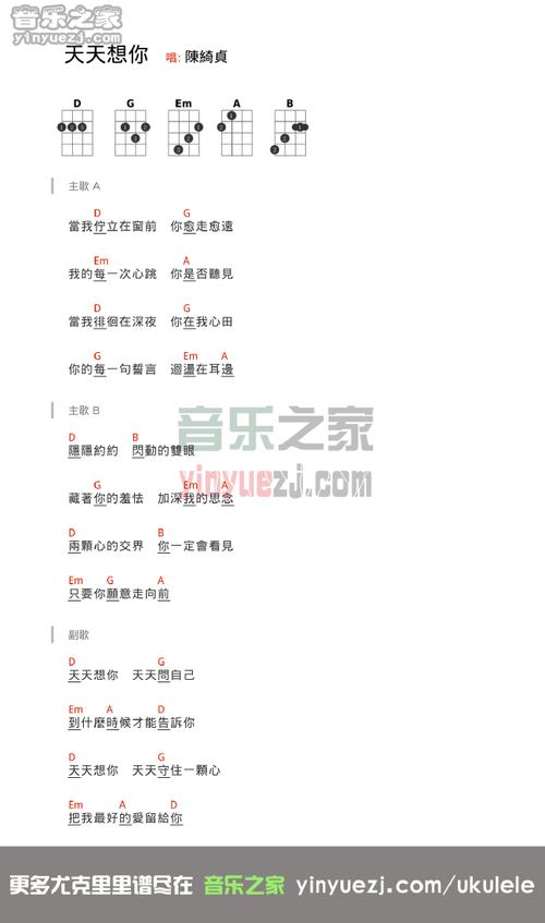 陈绮贞《天天想你》尤克里里弹唱谱