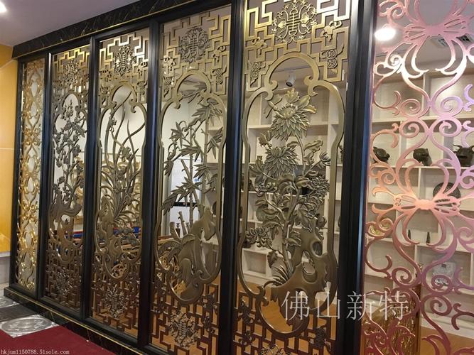 新中式别墅铜屏风客厅浮雕梅兰竹菊隔断图片