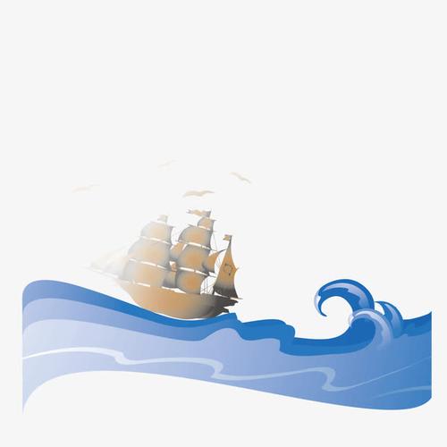 矢量卡通帆船海浪海水