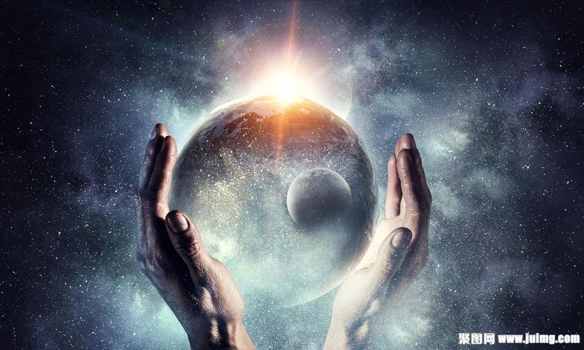 男人手中的星球和星空