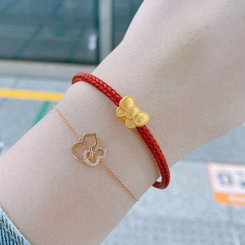 黄金红绳手链女999足金蝴蝶结编织本命年手绳情人节礼物送女友