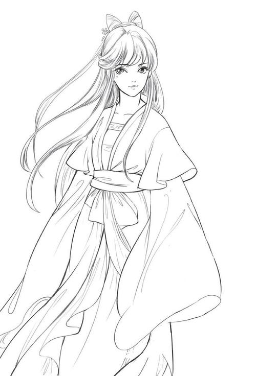 一组古风手绘线稿素材太唯美了