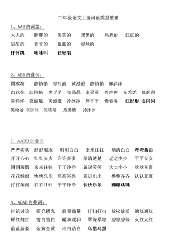 二年级语上册词语类型整理.doc