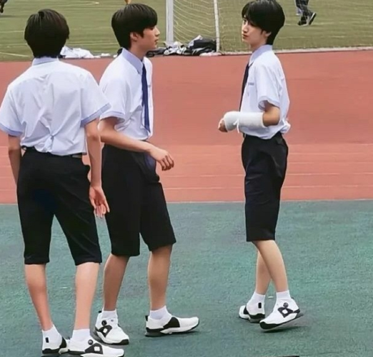 学校的校服种类很多,基本上一年四季的校服,严浩翔穿着回校都被拍到过