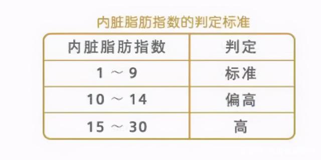 内脏脂肪指数=内脏脂肪面积(c㎡)/10c㎡(范围分30个等级,1~9等级为