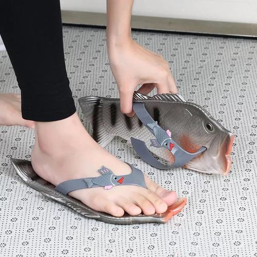 搞怪拖鞋鱼形2017创意鱼嘴女时尚男情侣款沙滩咸鱼亲子人字拖恶搞