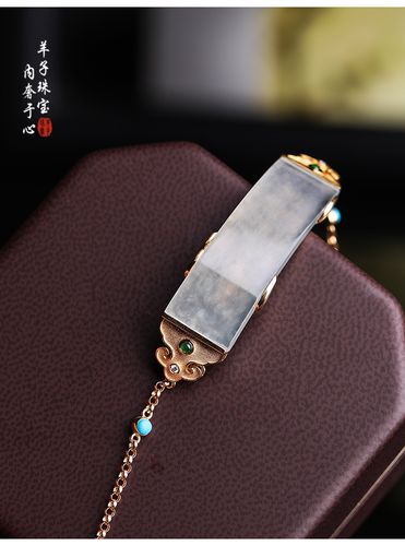 羊子珠宝  金声玉振 老坑冰种18k金镶嵌翡翠手牌10.11
