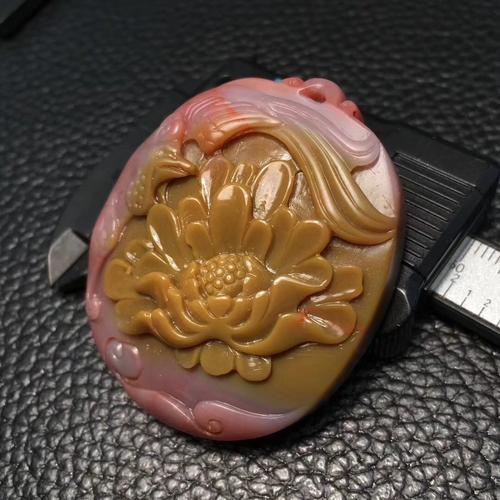 可塘聚宝源珠宝 天然盐源玛瑙雕刻凤凰牡丹花吊坠 品相雕工好