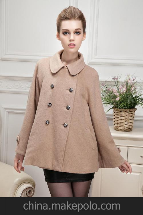 2013新款女式毛呢大衣 方领双排小毛领短大衣 欧美系外套 包邮图片_4