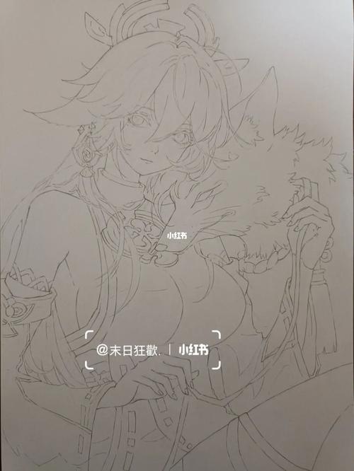 八重神子_原神_线稿_八重神子_兴趣爱好_绘画