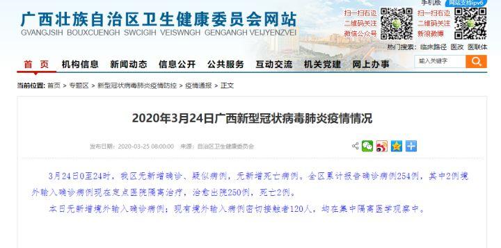 2020年3月24日广西新型冠状病毒肺炎疫情情况