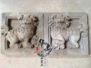 老砖雕古玩杂项高浮雕狮子一对老古董怀旧装饰老物件老砖雕摆件
