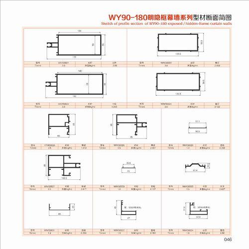 wy90-180明隐框幕墙系列型材断面简图